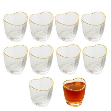 Imagem de Jogo 10 Copo Para Shot De Vidro Dose Degustação Coração Com Borda Dourada 50ml Lyor