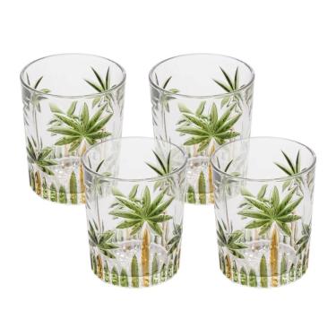 Imagem de Jogo 4 Copos De Whisky água Baixo Cristal Coqueiro Palm Tree Wolff 340ml
