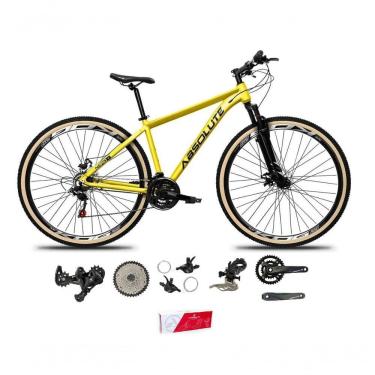 Imagem de Bicicleta Aro 29 Absolute Nero 5 Alumínio 2x9 Freios Hidráulicos K7 Garfo Com Trava 18v Mtb amarelo Tam: 15