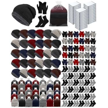 Imagem de Toulite Pacote combo de luvas de inverno com cobertores de emergência com sacos de organza, cobertores de sobrevivência, doação de sem-teto, Vermelho, azul, cáqui, preto, cinza, marrom, tamanho �nico