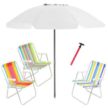 Imagem de Kit Praia 3 Cadeira Alta Guarda Sol 2,4m Bagum Branco Saca Areia Press