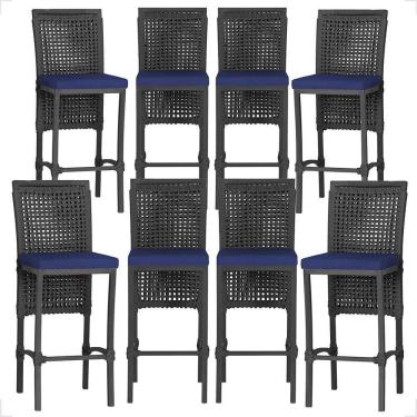 Imagem de 8 Banquetas Em Alumínio Roma Preta Corda Náutica Tecido 10 Preto