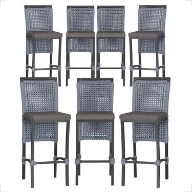 Imagem de 7 Banquetas Em Alumínio Roma Preta Corda Náutica Tecido 11 Prata