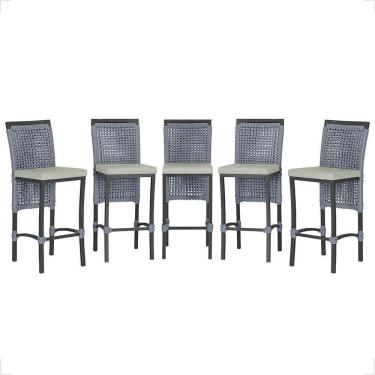 Imagem de 5 Banqueta Em Alumínio Roma Preta Corda Náutica Tecido 3 Prata