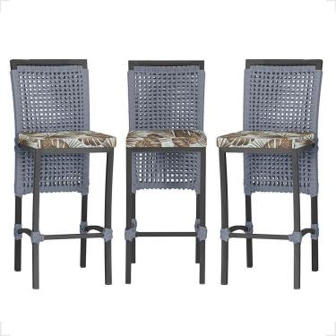 Imagem de 3 Banqueta Em Alumínio Roma Preta Corda Náutica Tecido 6 Prata