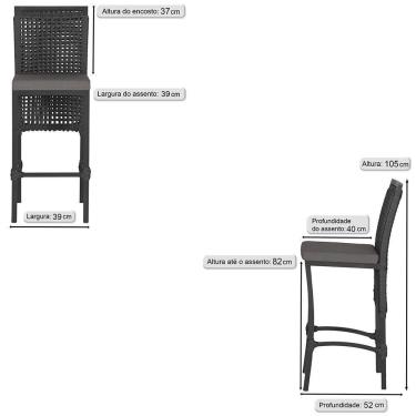 Imagem de 4 Banqueta Em Alumínio Roma Preta Corda Náutica Tecido 11 Preta