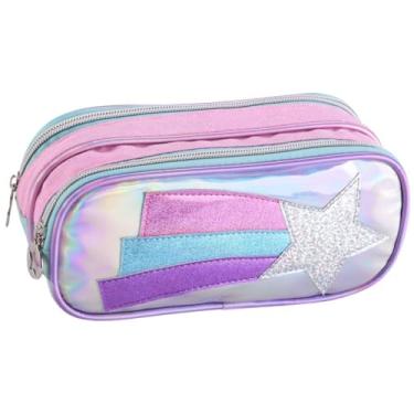 Imagem de Estojo Grande Escolar com 2 Compartimentos, Design Colorido, Zíper Reforçado, Material Resistente, P/Lápis Caneta Borracha (Verde)