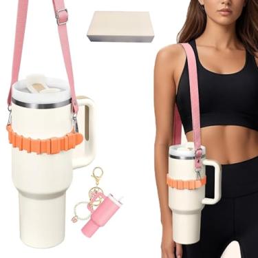 Imagem de Suporte para Garrafa de Água com Cinto Ombro Ajustável Compatível Tumbler Owala Hydroflask Silicone Grau Alimentar Múltiplas Maneiras Portar Acessórios Caminhada Acampamento Escola Academia