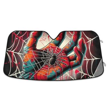 Imagem de Guarda-sol de carro com teia de aranha presa à mão para para-brisa frontal mantém seu veículo fresco