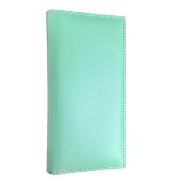 Imagem de Baculyri Capa de couro premium para talão de cheques pessoal, carteira com suporte de caneta e divisória transparente para cheques duplicados (homens e mulheres), Turquesa