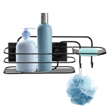 Imagem de Porta Shampoo com Saboneteira Arthi | Design Moderno para Redecorar Banheiro | Prático Funcional | Fita 3M | Dois Ganchos para Pendurar Roupas ou Toalhas | Durabilidade Plástico Aço