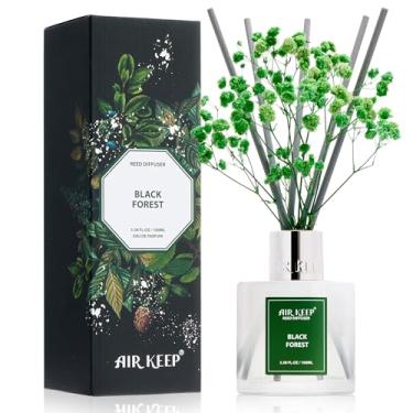 Imagem de Airkeep Conjunto de difusor de palheta, 100 ml - Difusores de óleo da floresta negra com 8 bastões de palheta, difusor de palheta de fragrância para casa de banho para decoração de prateleira de