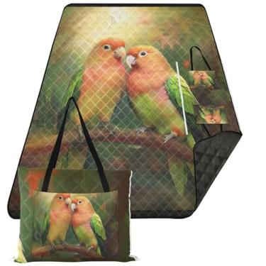Imagem de TSENQUE Parrot Lovebirds Cobertores de areia para praia tapete grande à prova de areia cobertor de piquenique cobertor de gramado bonito para tapete de grama 203 cm x 152 cm