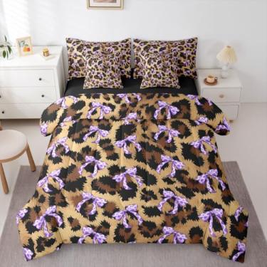 Imagem de Erosebridal Jogo de cama King com laço de leopardo, 7 peças, temática de vida selvagem africana, para crianças, meninos e meninas, lençol com edredom