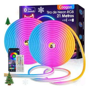 Imagem de Coogon Fita Led Neon Rgb 20m Bluethooth À Prova De Água Iluminação Com Controle Luz Para Quarto/tv (20m rgb com bluetooth)