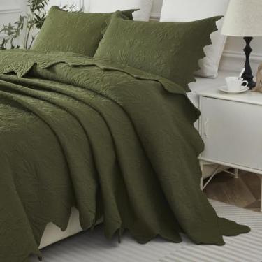 Imagem de Brandream Conjunto de colcha de algodão, solteiro, verde-oliva, casa de fazenda, conjunto de colchas grandes, 2 peças, 2 peças