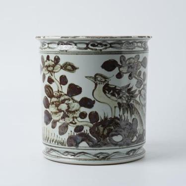 Imagem de XIGGJYL Porta-canetas de porcelana antigo pintado à mão para flores e pássaros, vaso de cerâmica de 24 cm, vaso de plantas grandes de porcelana azul e branco (marrom)