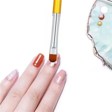 Imagem de Conjunto de 3 pincéis profissionais para arte de unhas com alça dourada, caneta de gel francesa de cabeça redonda para salão de beleza, ferramentas de manicure de qualidade para limpeza de cutículas