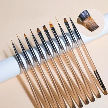 Imagem de 9 peças de pincéis profissionais de arte de unhas, ferramentas de pontilhamento de manicure acrílica, esmaltes de gel, pincéis para pintura de esmalte em gel, faça você mesmo