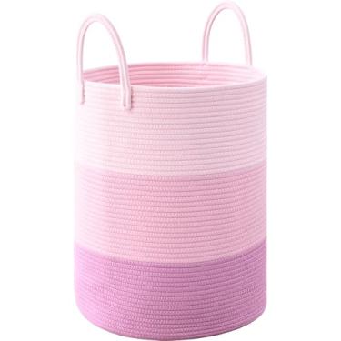 Imagem de Degeyoyo Cesto de roupa suja de 52L para organização, cestos de lavanderia de 38 cm x 45 cm de altura, cesta de cobertor de tecido de corda de algodão, armazenamento de brinquedos para crianças, cesto