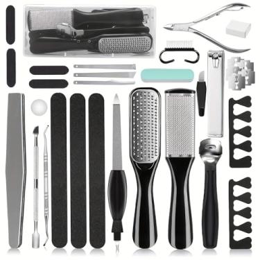 Imagem de Conjunto de pedicure 26 em 1 para pés, conjunto profissional de spa de pedicure para pés, kit de cuidados com os pés de aço inoxidável, removedor de calos de lima, removedor de pele morta