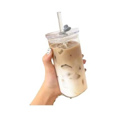 Imagem de Copo De Café De Vidro Resistente Ao Calor De 400ML Com Tampa E Canudo,