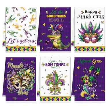 Imagem de Conjunto de 6 toalhas de cozinha Mardi Gras, toalhas de prato de carnaval, lagosta flor de lis, pano de prato para cozinha, cozinha, banheiro, carnaval, sazonal, férias, decorações de casa, presentes
