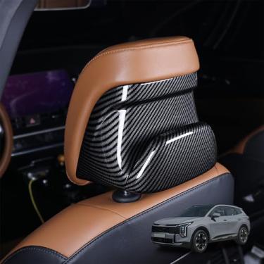 Imagem de Amzcar 4 peças de capas protetoras ABS para encosto de cabeça para carro compatíveis com acessórios Kia Sportage 2023-2026 (padrão de fibra de carbono)