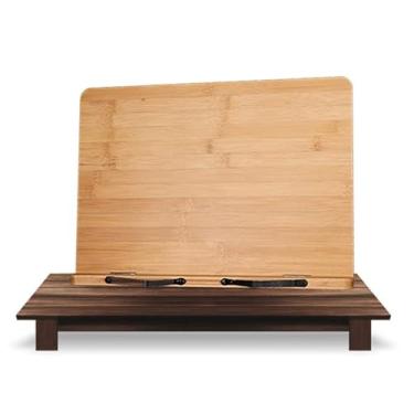 Imagem de Suporte ajustável para livros de receitas de bambu, dobrável, livros didáticos, revistas, laptop, exibição simples (madeira 34 x 24 cm)