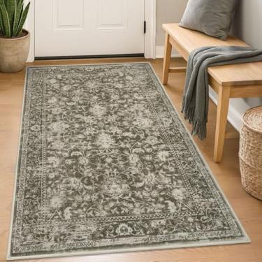 Imagem de KILOCOCO Tapete de entrada 7 x 12 cm, lavável, estampado, vintage, floral, borracha, antiderrapante, tapetes de cozinha para sala de estar, lavanderia, sala de jogos, mudroom, marroquino