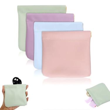 Imagem de 4 Necessaires em Pele, 12x12cm Impermeáveis Fecho Molas para Cosméticos Personalizadas Mini Organizadoras Viagem Estojos para Maquilhagem Joias Auscultadores Moedas e Acessórios (4 Cores)