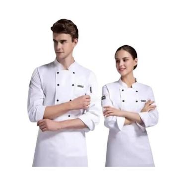 Imagem de Uniforme De Chef Preto E Branco Camisa De Botão De Manga Curta E Longa