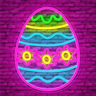 Imagem de Cheunyar Letreiro De Neon Com Ovo De Páscoa, Decoração De Páscoa Regulável, Letreiro De Neon Led Para Decoração De Parede, Letreiro De Luz Neon De Páscoa, Letreiro Iluminado Para Bar De Primavera, D