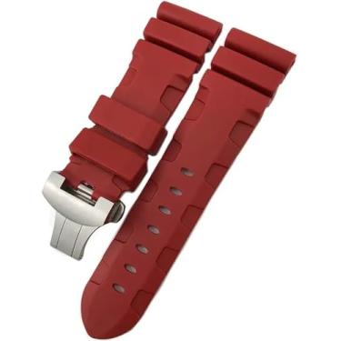 Imagem de TPUOTI Pulseira de relógio de borracha de silicone de 24 mm e 26 mm adequada para Panerai luminária submersível PAM verde azul à prova d'água (dobra vermelha, 26 mm)