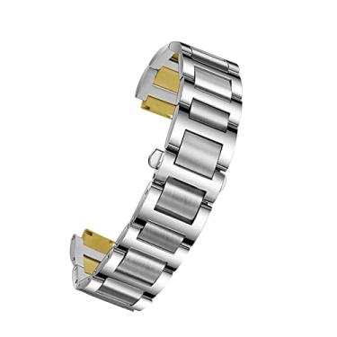 Imagem de ONECMN Pulseira de relógio de aço inoxidável para Cartier Ballon Bleu Série 20 * 12 mm 18 x 11 mm 14 x 8 mm W6920046 Pulseira feminina e masculina (ouro prateado, 18-11 mm)
