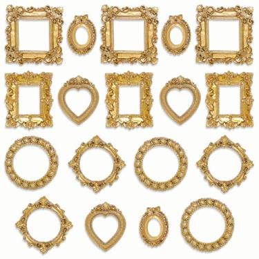 Imagem de 18 peças de mini molduras douradas, porta-retratos vintage em miniatura, pequenos ornamentos de resina antigos, molduras minúsculas para casa de bonecas, ímãs de geladeira, projetos de artesanato