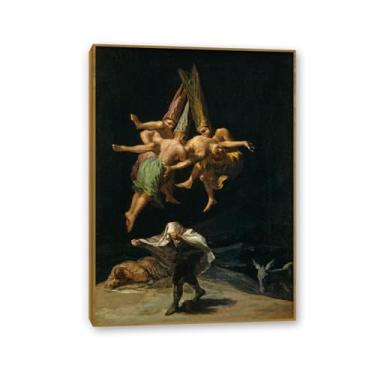 Imagem de Arte de parede Francisco Goya, Witches in Flight, 1797-1798, impressão em tela famosa reprodução de pinturas a óleo abstratas emolduradas imagem de arte para decoração de casa 55 x 40 cm (22 x 16