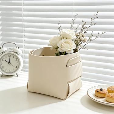 Imagem de Organizador de mesa de couro de PVC com 2 peças para pincéis de maquiagem, canetas e itens pequenos, serve em vários cenários para manter seu espaço organizado