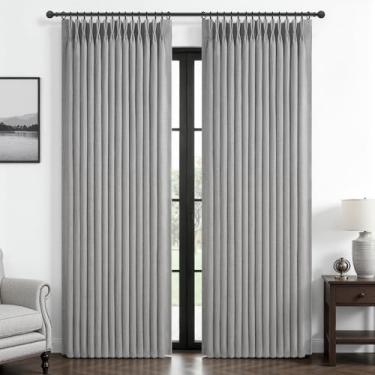 Imagem de Cortinas blackout cinza claro personalizadas para sala de jantar 2 painéis de 2 painéis, cortinas térmicas com redução de ruído de linho de camada dupla plissadas para casa de fazenda com eficiência