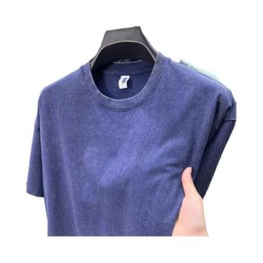 Imagem de Camisetas Masculinas Oversized De Algodão Vintage Lavado, Verão, 230G,