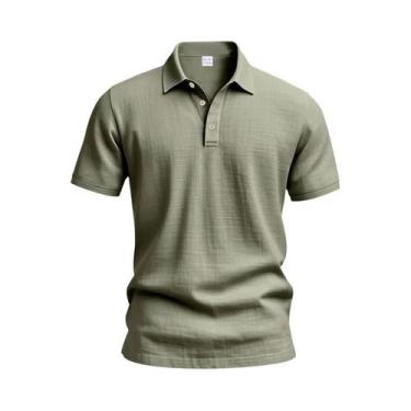 Imagem de Camisa Polo Casual Masculina De Linho Com Manga Curta E Gola Dobrada R
