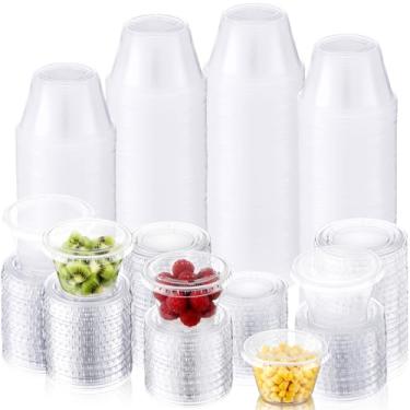 Imagem de Honeydak 500 peças de recipientes de plástico descartáveis de 118 ml com tampas 113 g porção de copos de condimento copos de suflê transparentes copo de molho recipiente de salada copo de plástico
