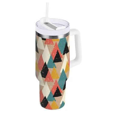Imagem de SEHANY Copo Abstract Mountains de 1,134 g com alça, copo isolado de aço inoxidável a vácuo de parede dupla, à prova de vazamento, caneca de café isolada para viagem, cabe no suporte de copo de carro