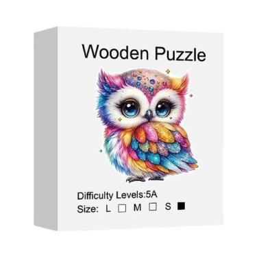 Imagem de Quebra-Cabeça De Madeira De Coruja Com Pedras Preciosas Arco-Íris Para