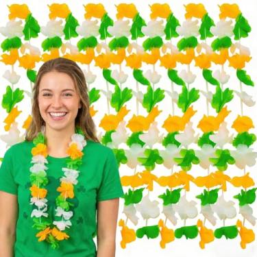 Imagem de LAGNFON 12 peças havaiano Leis verde branco e laranja Leis para carnaval adulto havaiano Luaus festa de aniversário lembrancinhas de fantasia acessórios