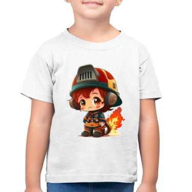 Imagem de Camiseta Algodão Infantil Bombeiro Mirim - Foca na Moda, Branco, 10
