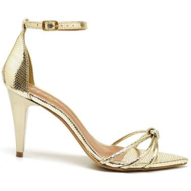 Imagem de Sandália Feminina Salto Médio Bico Folha Dourada Com Nozinho - ELLAS O