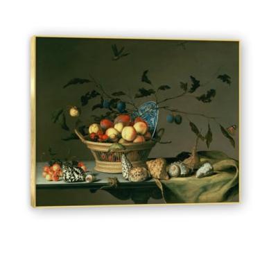 Imagem de Moldura dourada. Arte vintage emoldurada de frutas mortas, pintura clássica de cozinha country, decoração de parede de casa de fazenda quente para sala de jantar e cozinha. A03. 80 x 96 cm-31,4 x 37,8