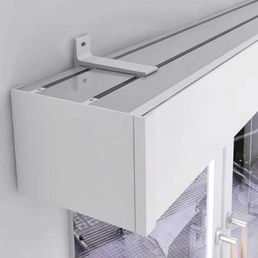 Imagem de Caixa de varão de cortina resistente para montagem na parede com trilho duplo e suporte, sanefa branca, capa de trilho de cortina divisória de 1,3 m, decoração de casa elegante