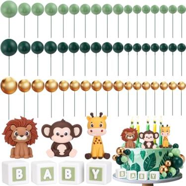 Imagem de Roowest 85 peças de topo de bolo de elefante urso 3D topo de bolo bola de espuma mini balões decorações para crianças chá de bebê decorações de festa de aniversário (estilo animal safari)